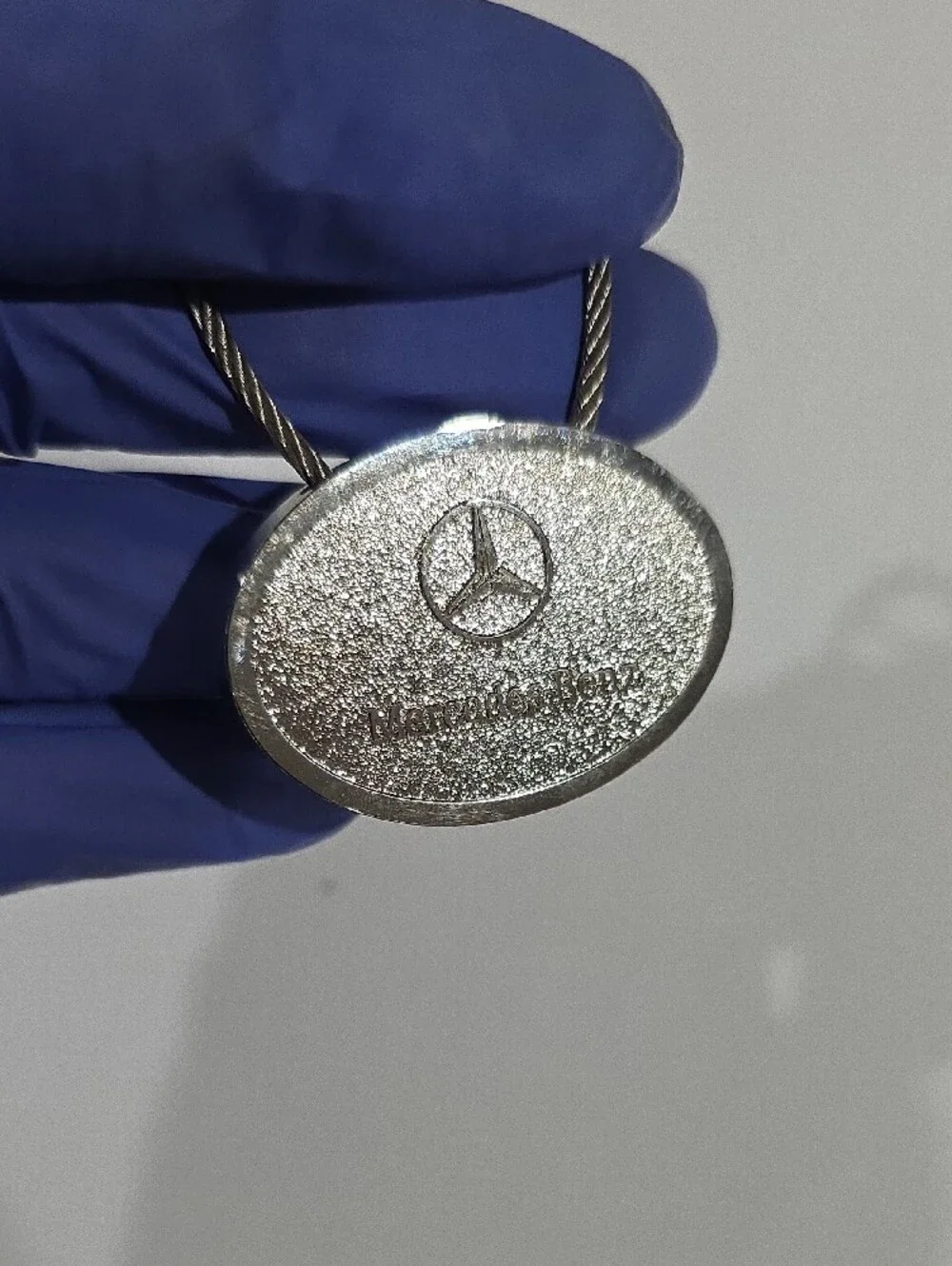 Mercedes Benz Silver Tone Oval Logo Keychain – Braided Cable Key Ring